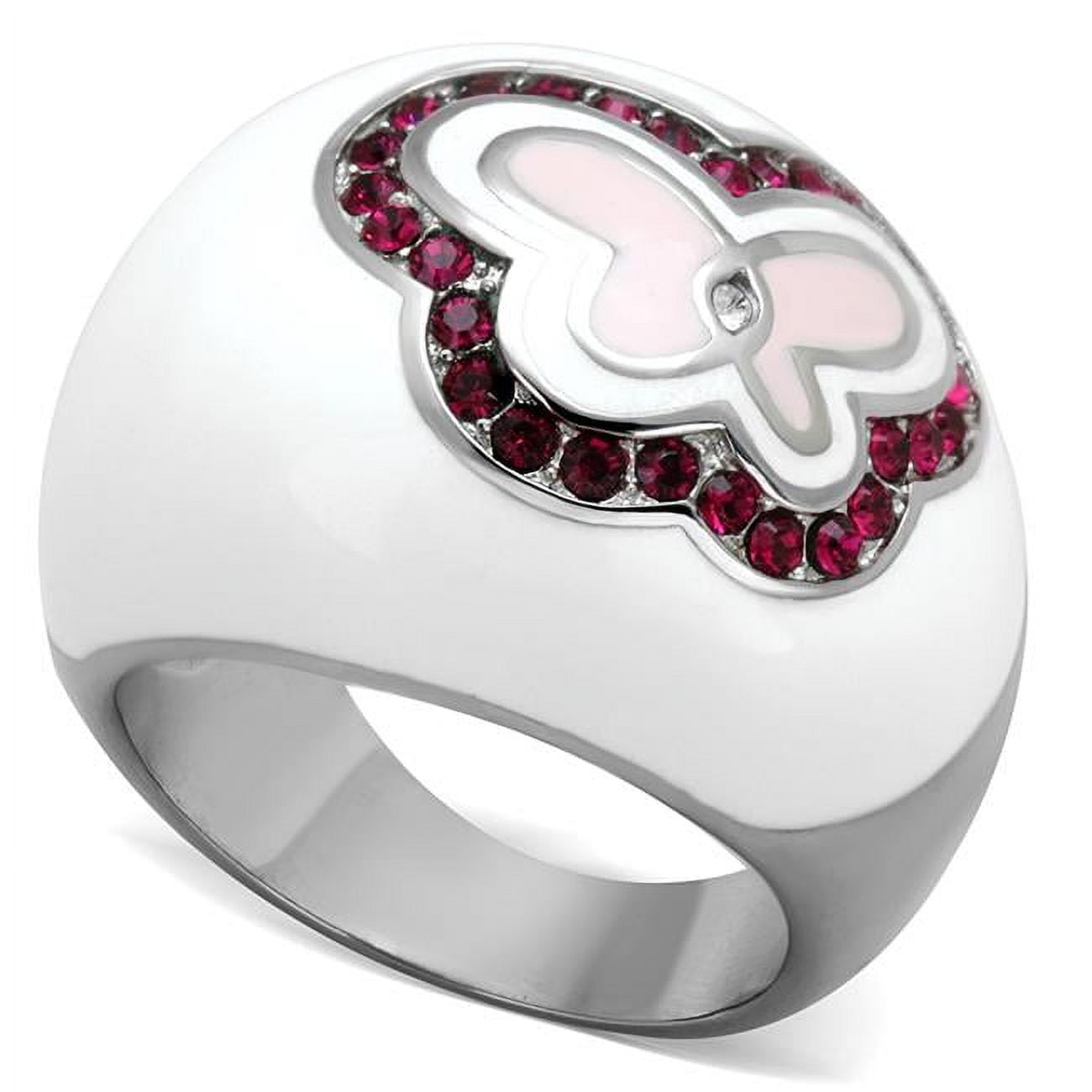Women High Polished Stainless Steel Ring with Top Grade Crystal in Ruby - Size 10