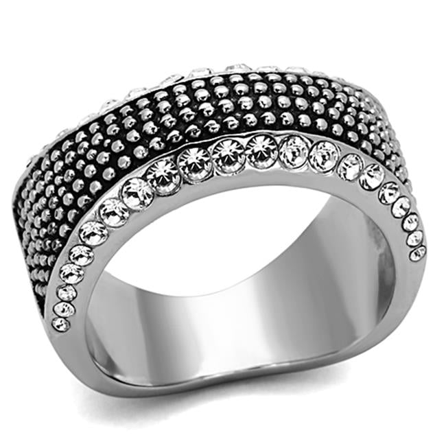 Women High Polished Stainless Steel Ring with Top Grade Crystal in Clear - Size 8