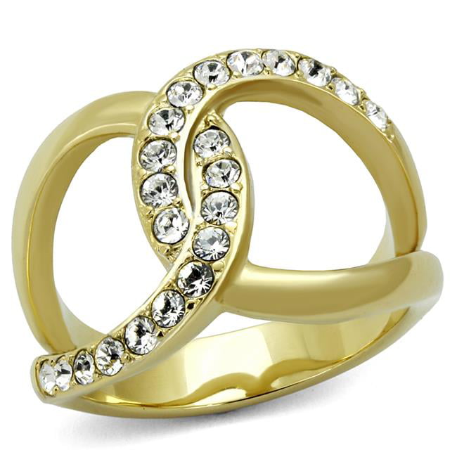 TK2253-5 Women Two-Tone IP Gold Stainless Steel Ring with Top Grade Crystal in Clear - Size 5
