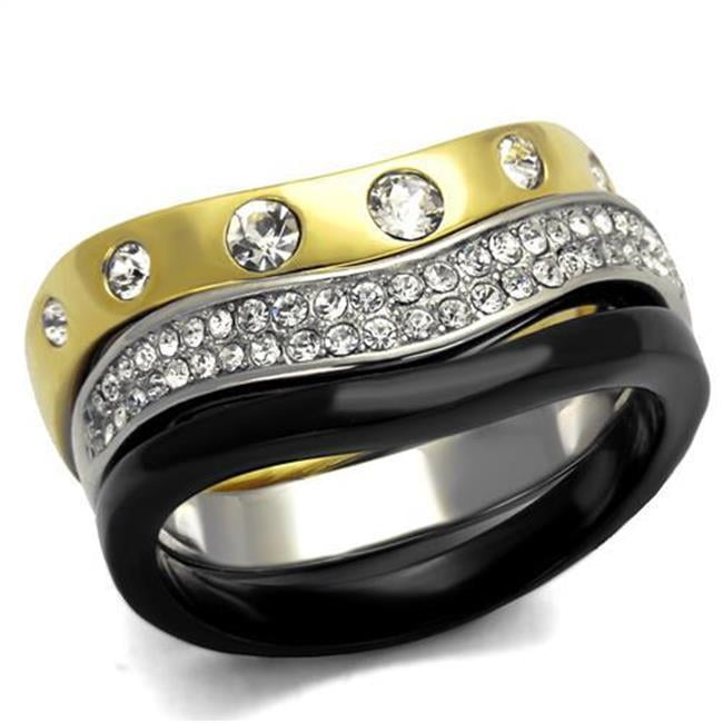 TK2299-5 Women IP Gold & IP Black Stainless Steel Ring with Top Grade Crystal in Clear - Size 5