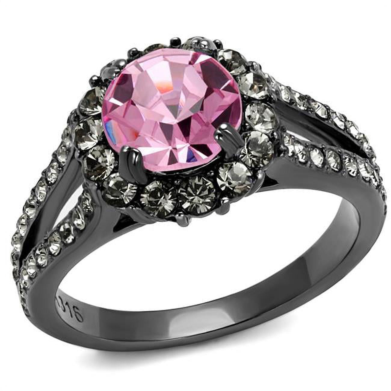 Women IP Light Black Stainless Steel Ring with Top Grade Crystal in Light Rose - Size 6