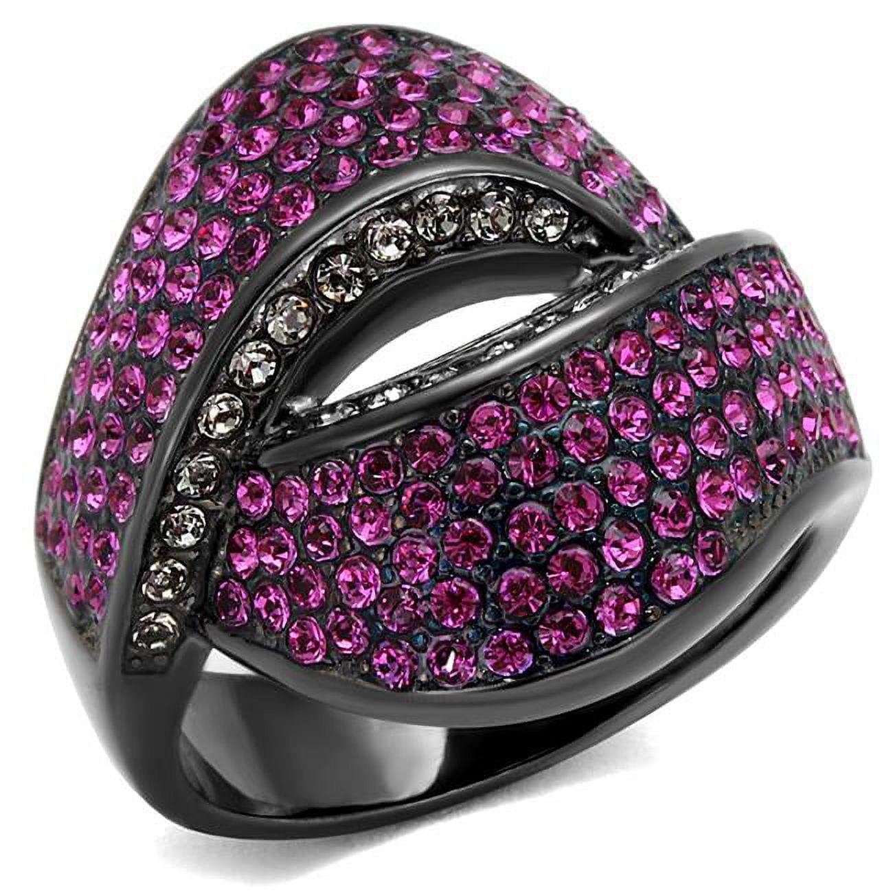 Women IP Light Black Stainless Steel Ring with Top Grade Crystal in Light Peach - Size 5