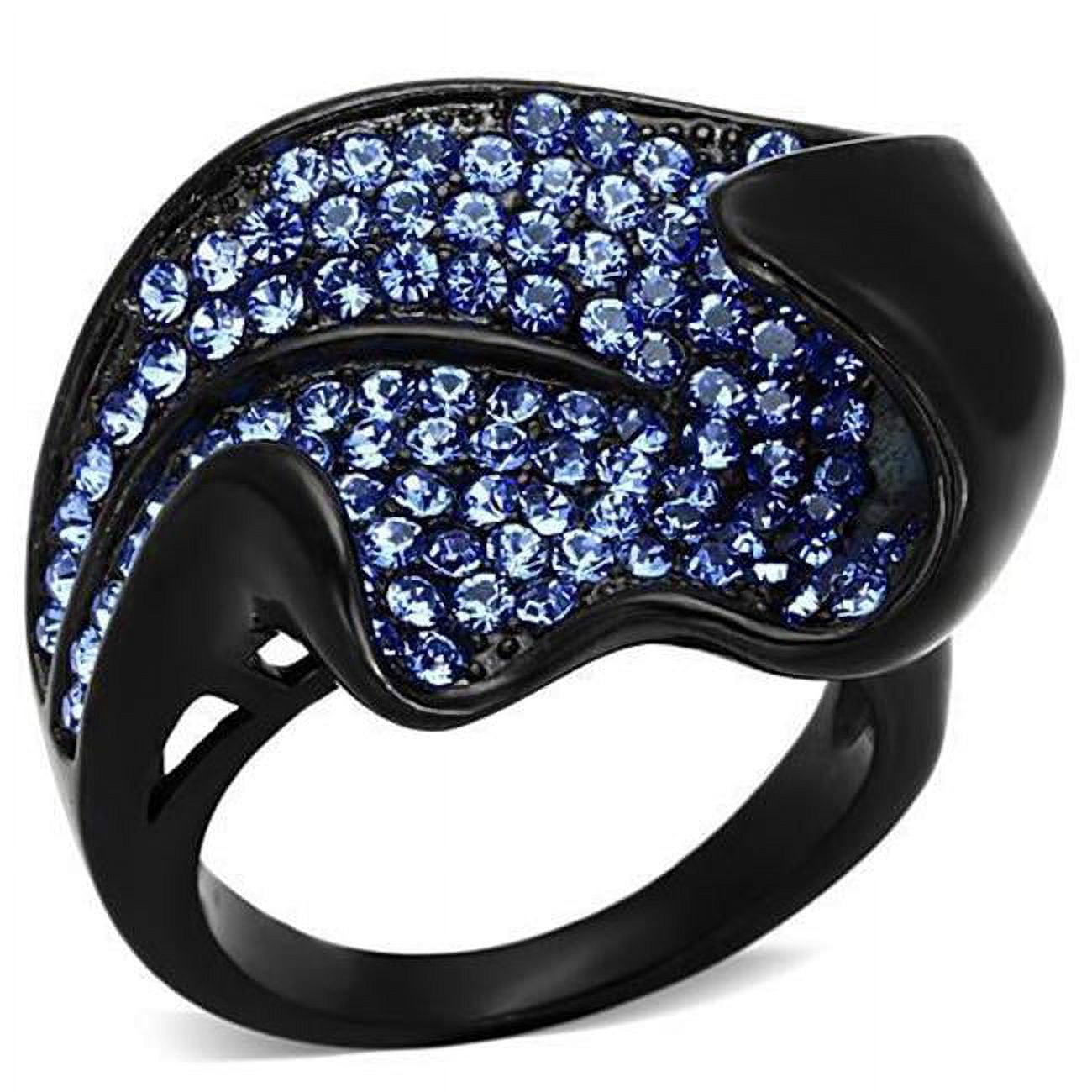Women IP Black Stainless Steel Ring with Top Grade Crystal in Sapphire - Size 5