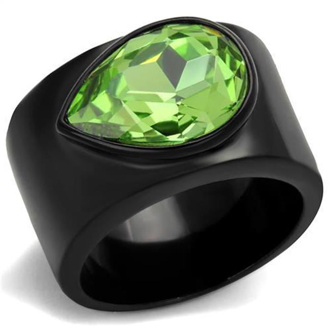 Women IP Black Stainless Steel Ring with Top Grade Crystal in Peridot - Size 9