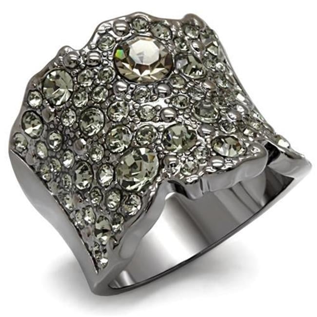 LO1611-7 Women TIN Cobalt Black Brass Ring with Top Grade Crystal in Black Diamond - Size 7