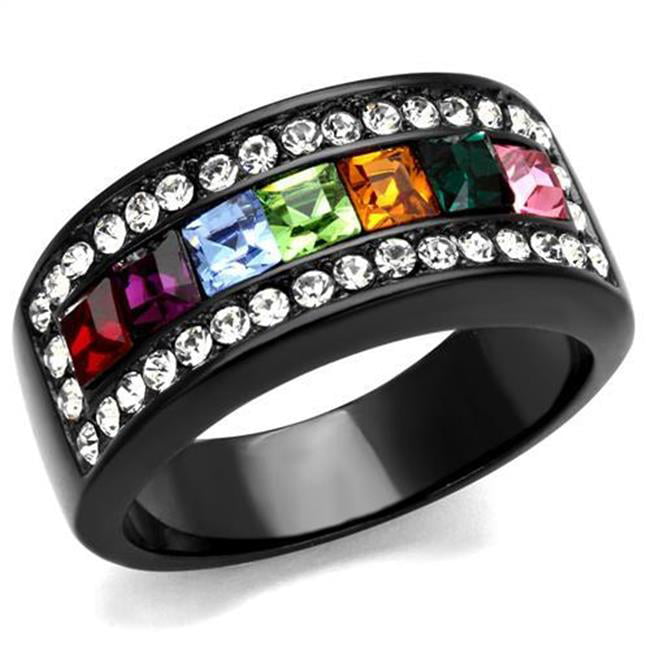 TK1402J-6 Women IP Black Stainless Steel Ring with Top Grade Crystal in Multi Color - Size 6