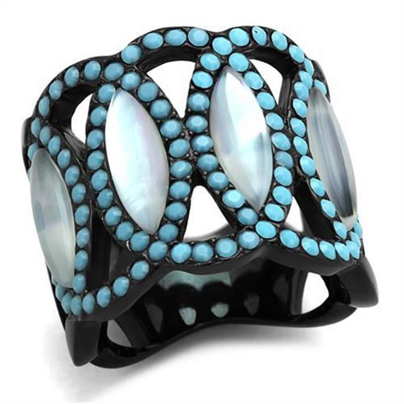 TK1421-9 Women IP Black Stainless Steel Ring with Precious Stone in White - Size 9