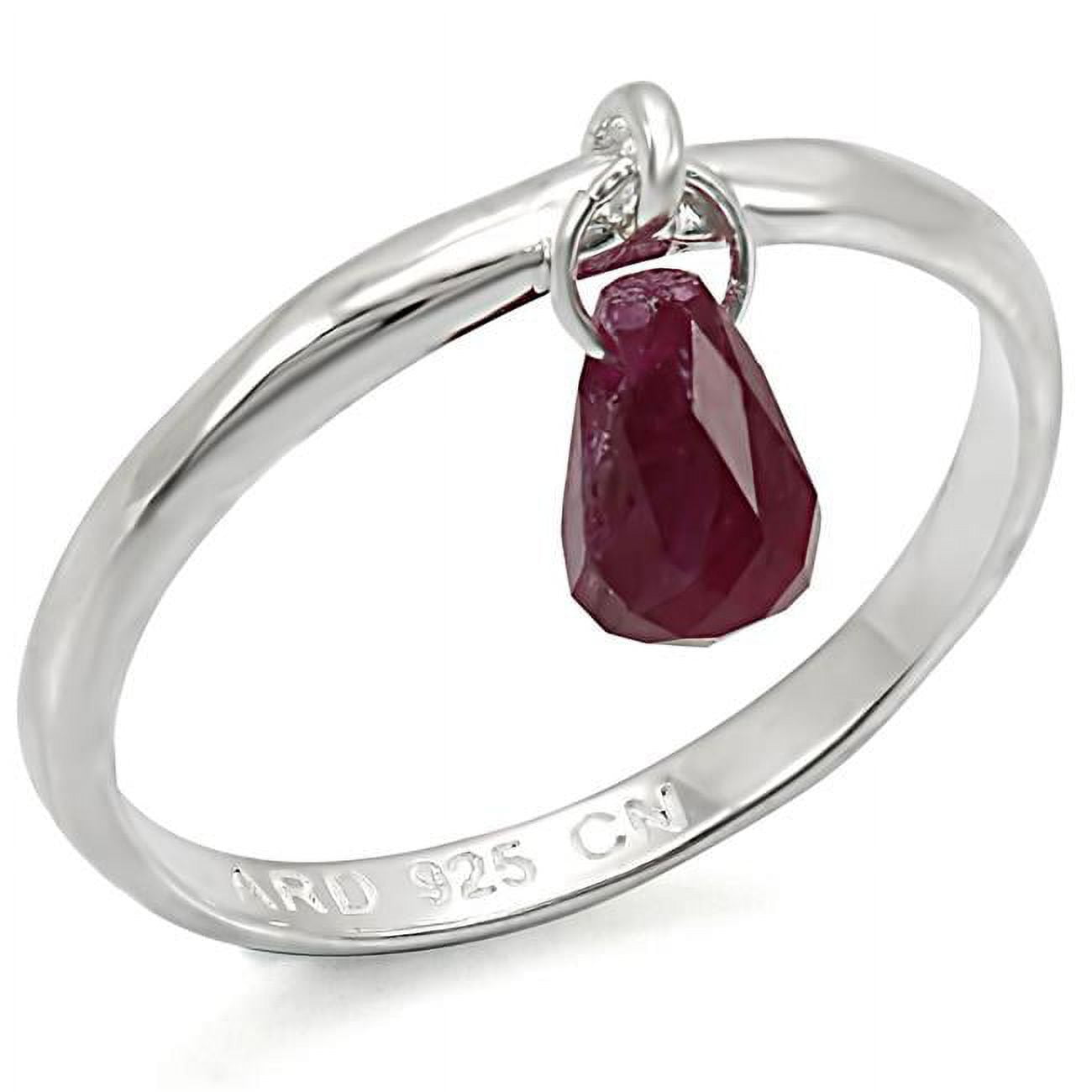Women Silver 925 Sterling Silver Ring with Genuine Stone in Ruby - Size 6