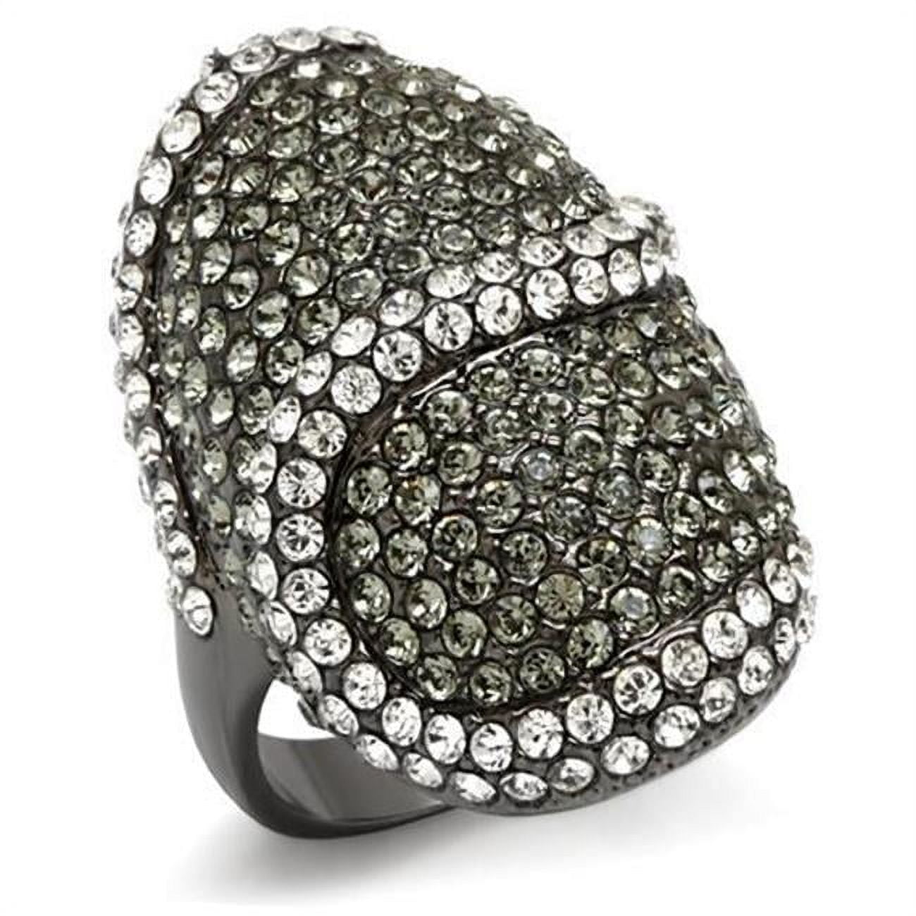 Women TIN Cobalt Black Brass Ring with Top Grade Crystal in Black Diamond - Size 9