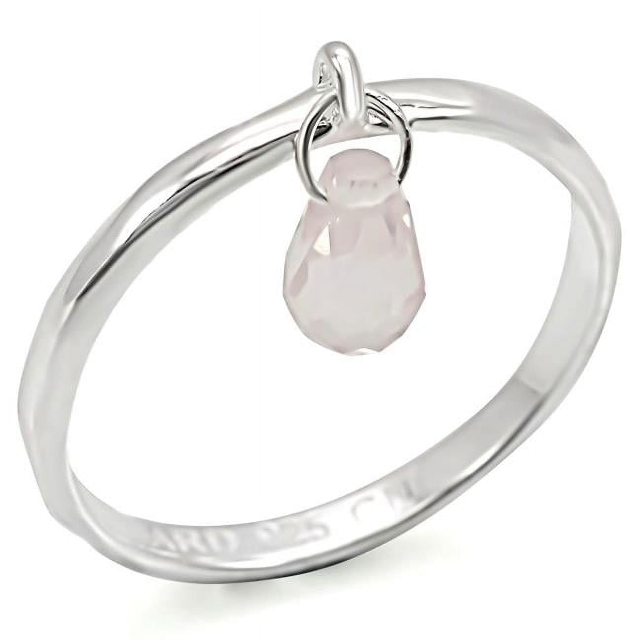Women Silver 925 Sterling Silver Ring with Genuine Stone in Light Rose - Size 6
