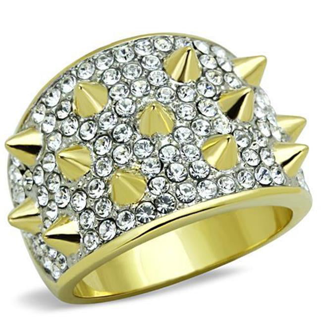 Women Two-Tone IP Gold Stainless Steel Ring with Top Grade Crystal in Clear - Size 10