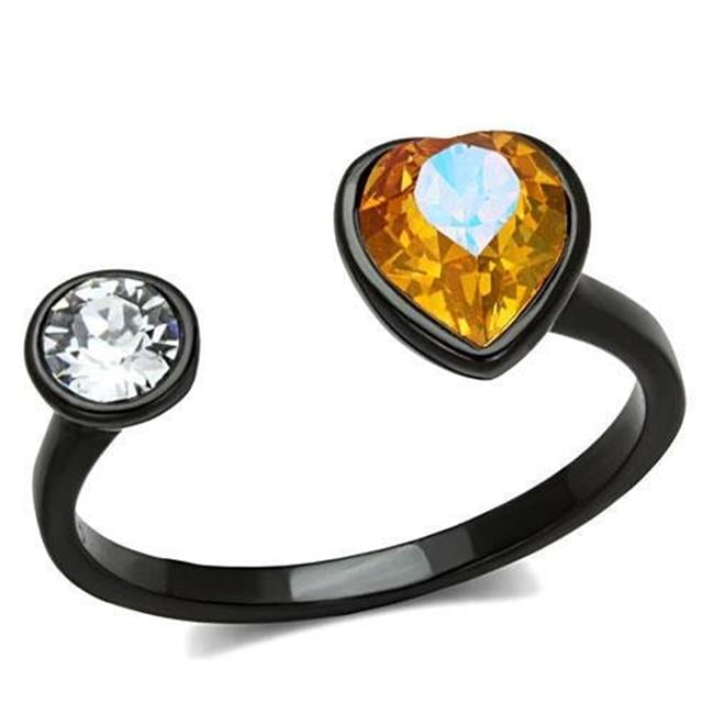 Women IP Black Stainless Steel Ring with Top Grade Crystal in Champagne - Size 5
