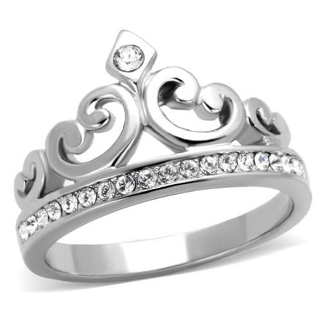 Women High Polished Stainless Steel Ring with Top Grade Crystal in Clear - Size 6