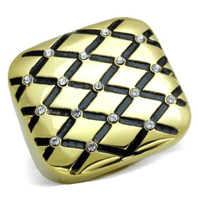 Women IP Gold Stainless Steel Ring with Top Grade Crystal in Clear - Size 6