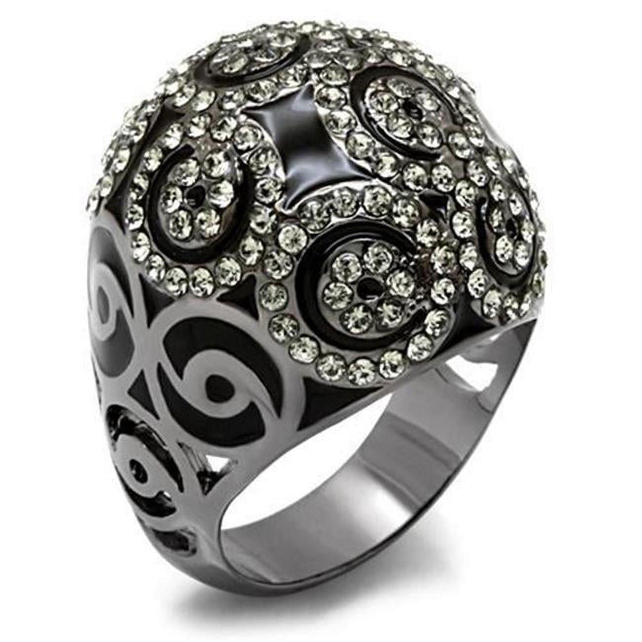 Women TIN Cobalt Black Brass Ring with Top Grade Crystal in Black Diamond - Size 8