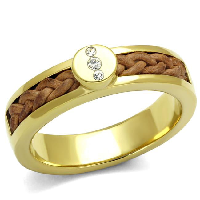 TK3096-9 Women IP Gold Stainless Steel Ring with Top Grade Crystal in Clear - Size 9