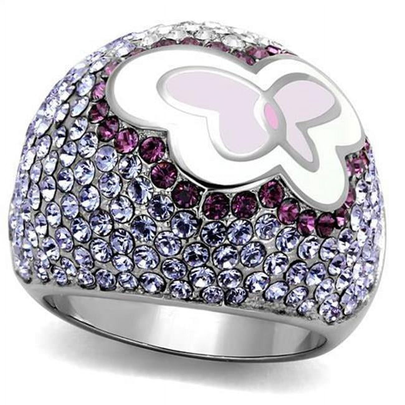 Women High Polished Stainless Steel Ring with Top Grade Crystal in Multi Color - Size 10