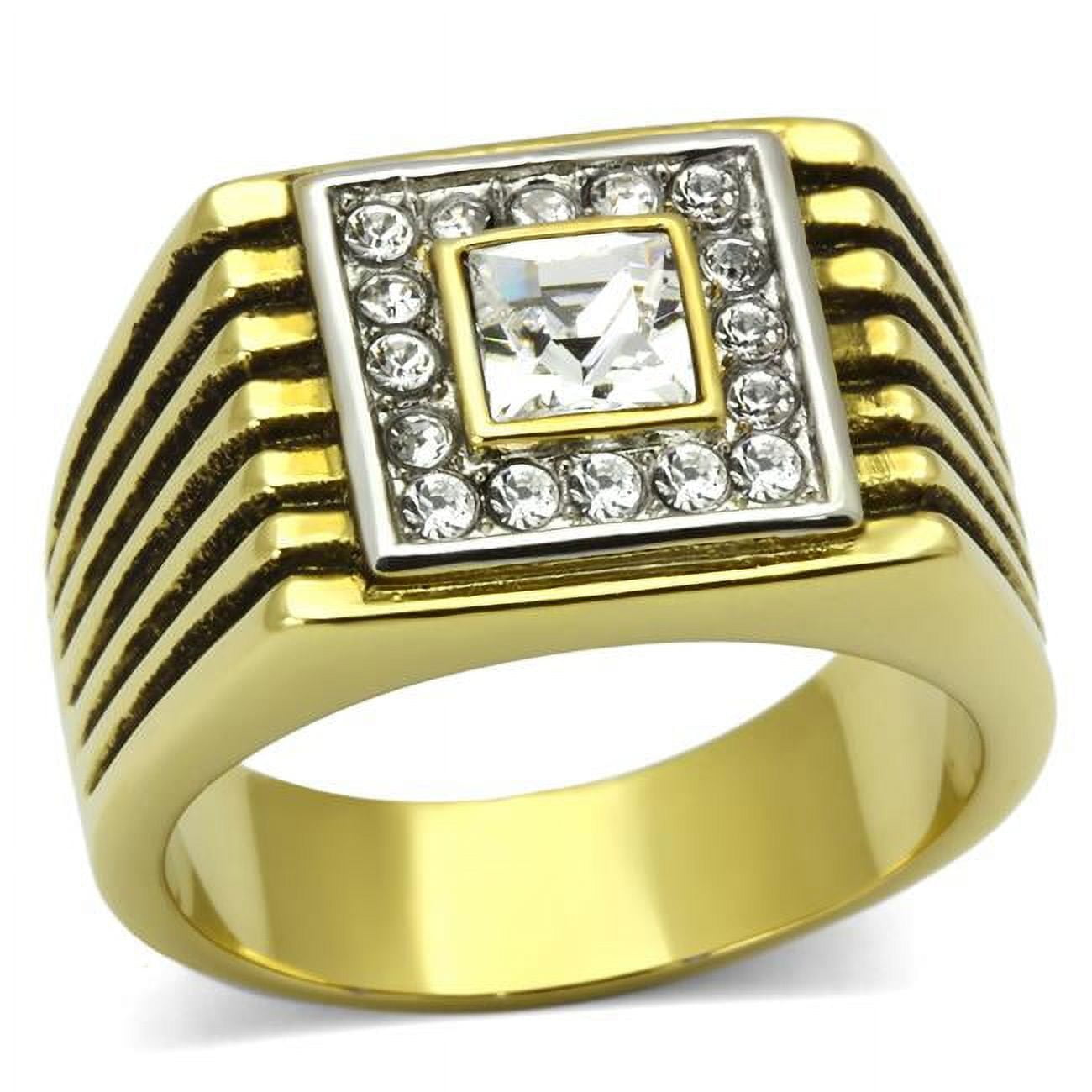 Men Two-Tone IP Gold Stainless Steel Ring with Top Grade Crystal in Clear - Size 12