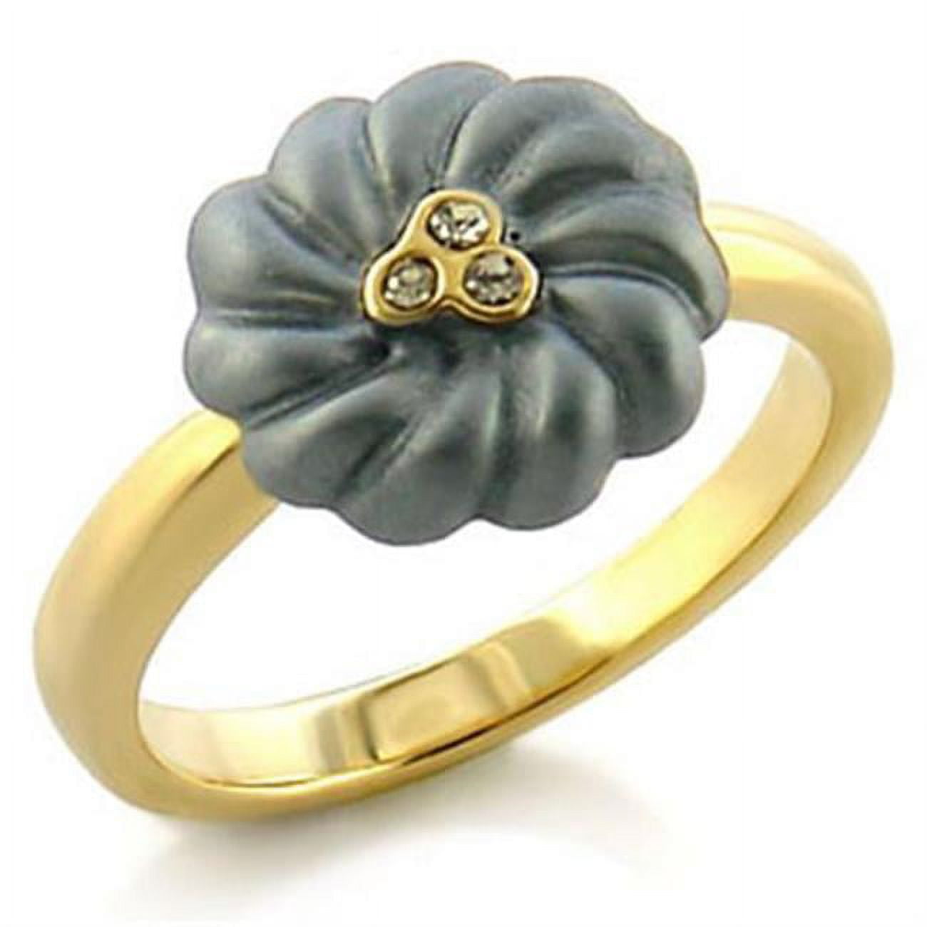 LO503-6 Women Gold White Metal Ring with Top Grade Crystal in Black Diamond - Size 6
