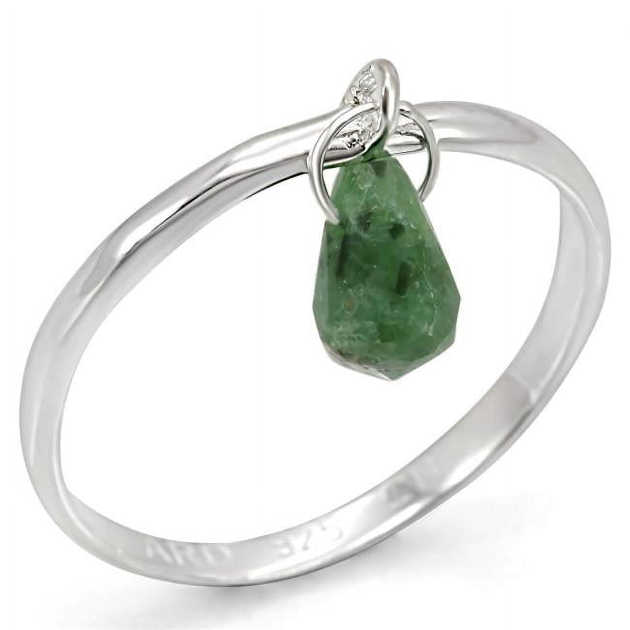 Women Silver 925 Sterling Silver Ring with Genuine Stone in Emerald - Size 7