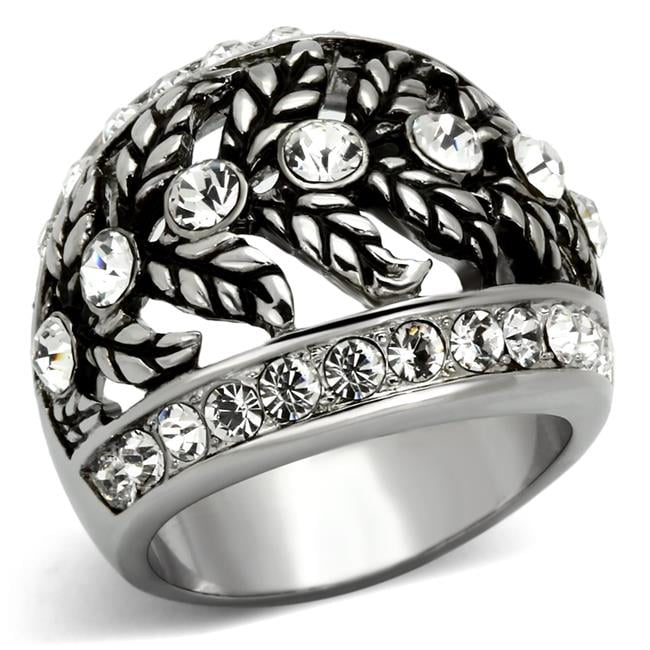 Women High Polished Stainless Steel Ring with Top Grade Crystal in Clear - Size 5