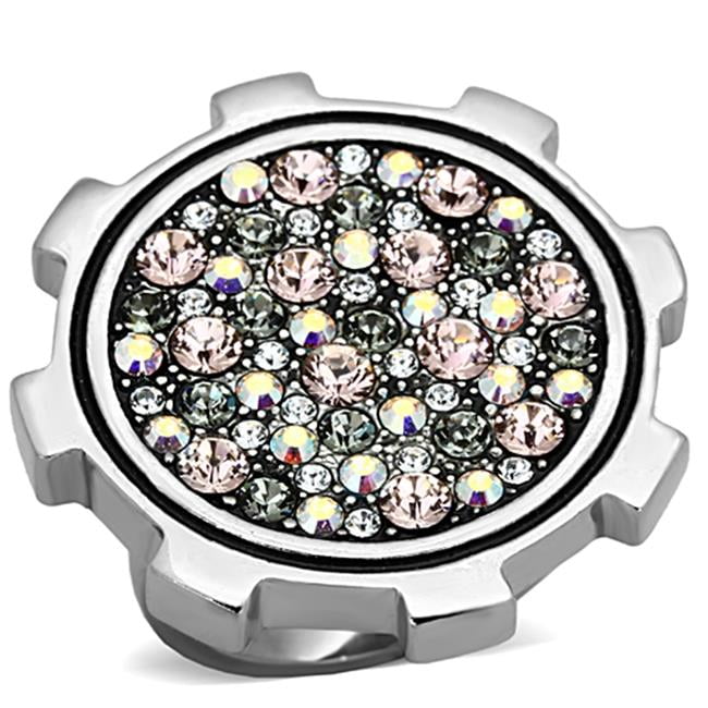 Women High Polished Stainless Steel Ring with Top Grade Crystal in Multi Color - Size 5