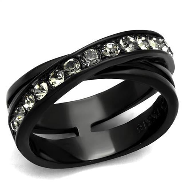 Women IP Black Stainless Steel Ring with Top Grade Crystal in Black Diamond - Size 5