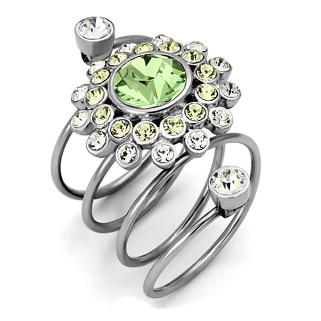 Women High Polished Stainless Steel Ring with Top Grade Crystal in Peridot - Size 5