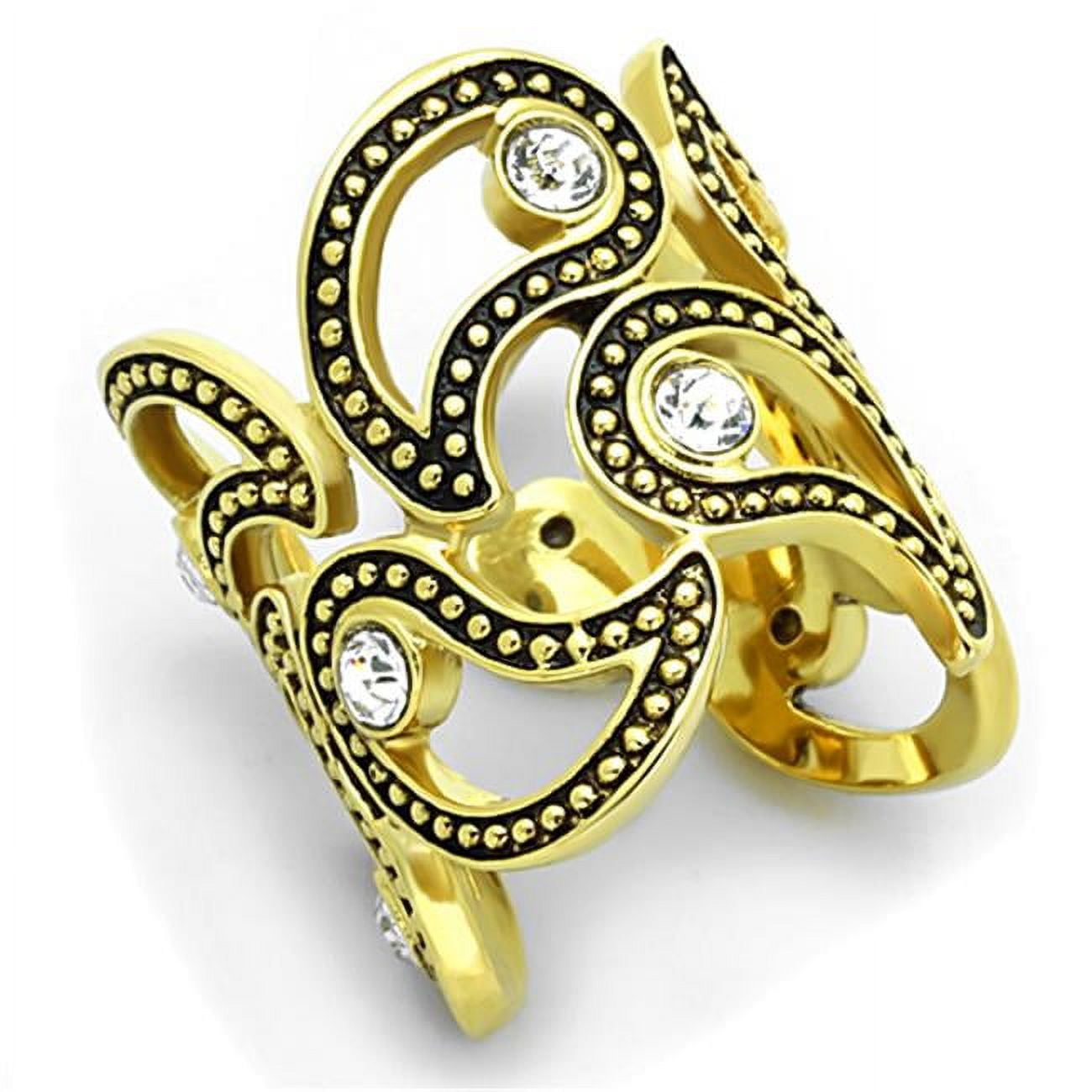 Women IP Gold Stainless Steel Ring with Top Grade Crystal in Clear - Size 8