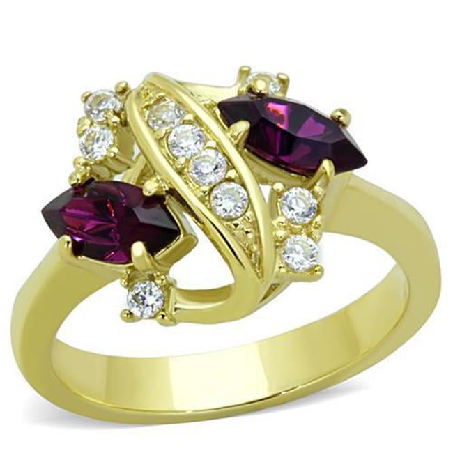 Women IP Gold Stainless Steel Ring with Top Grade Crystal in Amethyst - Size 5