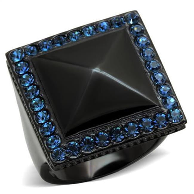 TK1841-9 Women IP Black Stainless Steel Ring with Top Grade Crystal in Montana - Size 9