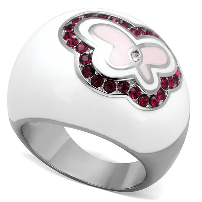 Women High Polished Stainless Steel Ring with Top Grade Crystal in Ruby - Size 6