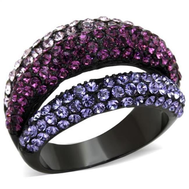 Women IP Black Stainless Steel Ring with Top Grade Crystal in Multi Color - Size 5