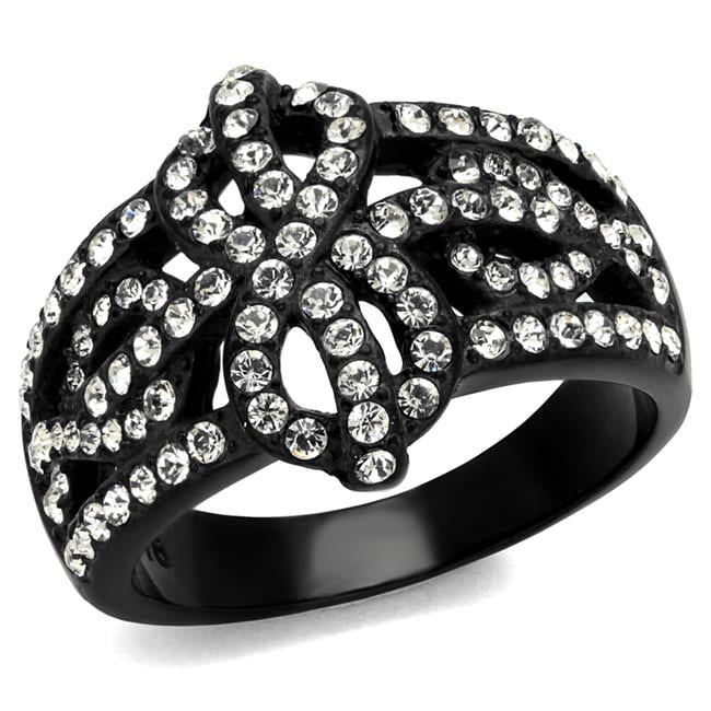 TK2363-5 Women IP Black Stainless Steel Ring with Top Grade Crystal in Clear - Size 5