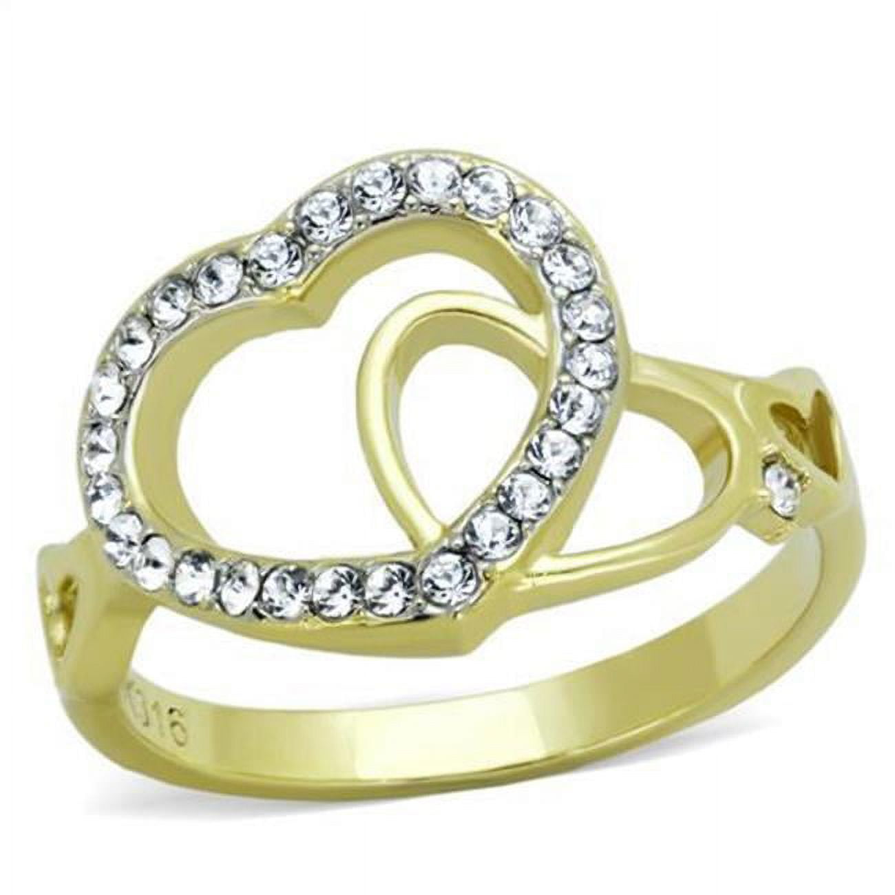 TK1908-8 Women Two-Tone IP Gold Stainless Steel Ring with Top Grade Crystal in Clear - Size 8