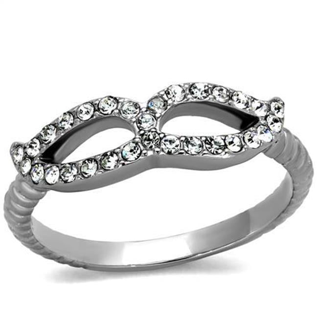 Women High Polished Stainless Steel Ring with Top Grade Crystal in Clear - Size 7