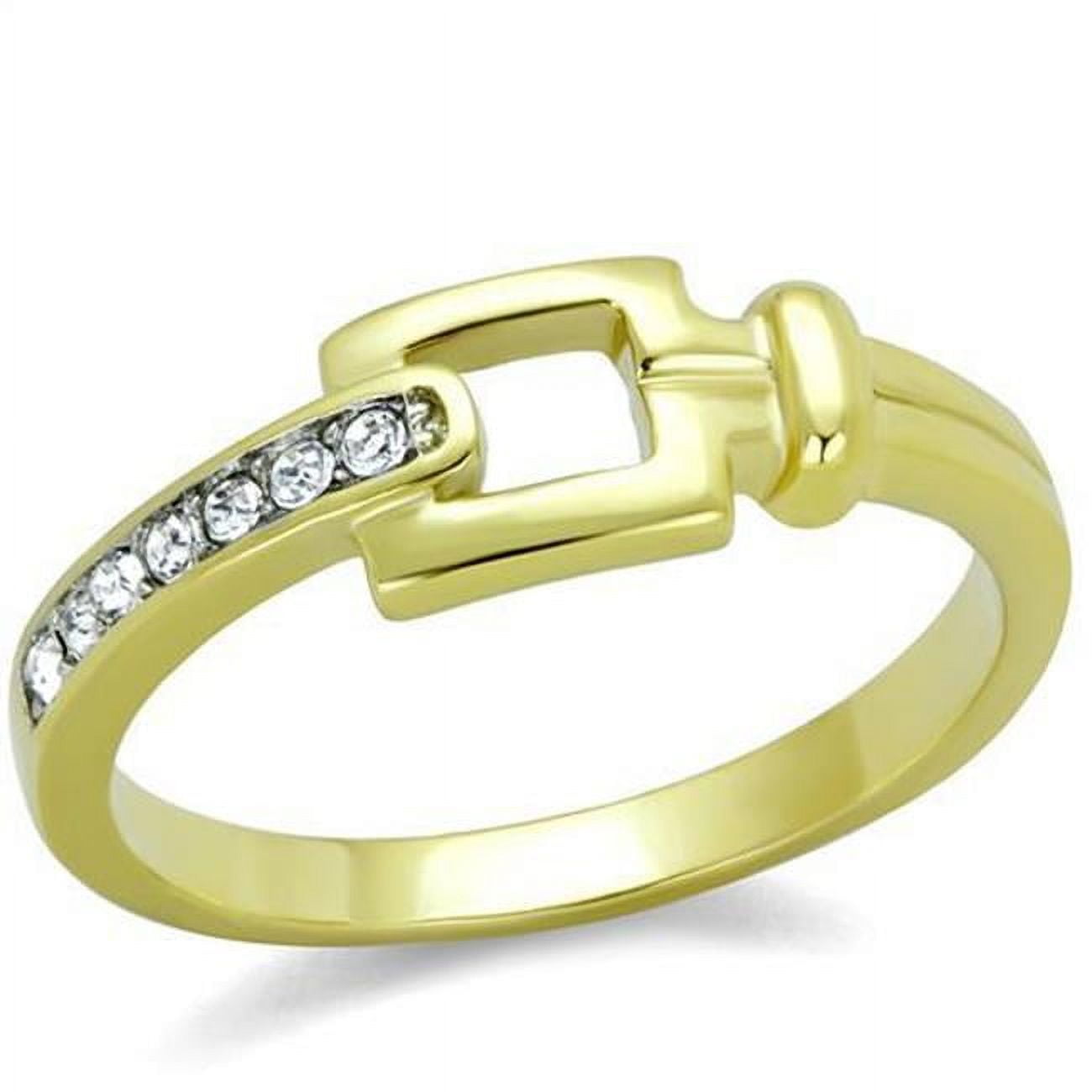 Women Two-Tone IP Gold Stainless Steel Ring with Top Grade Crystal in Clear - Size 6