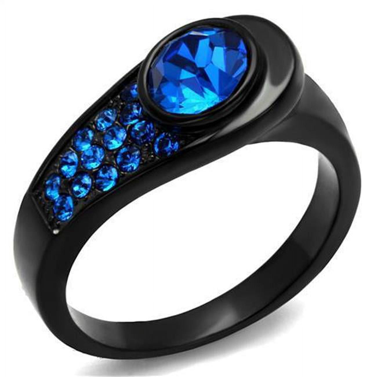 Women IP Black Stainless Steel Ring with Top Grade Crystal in Capri Blue - Size 6