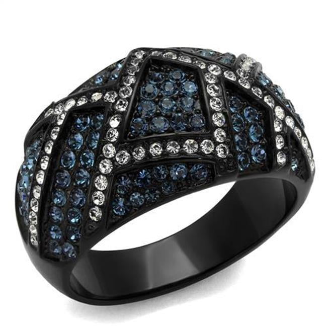 Women IP Black Stainless Steel Ring with Top Grade Crystal in Montana - Size 9