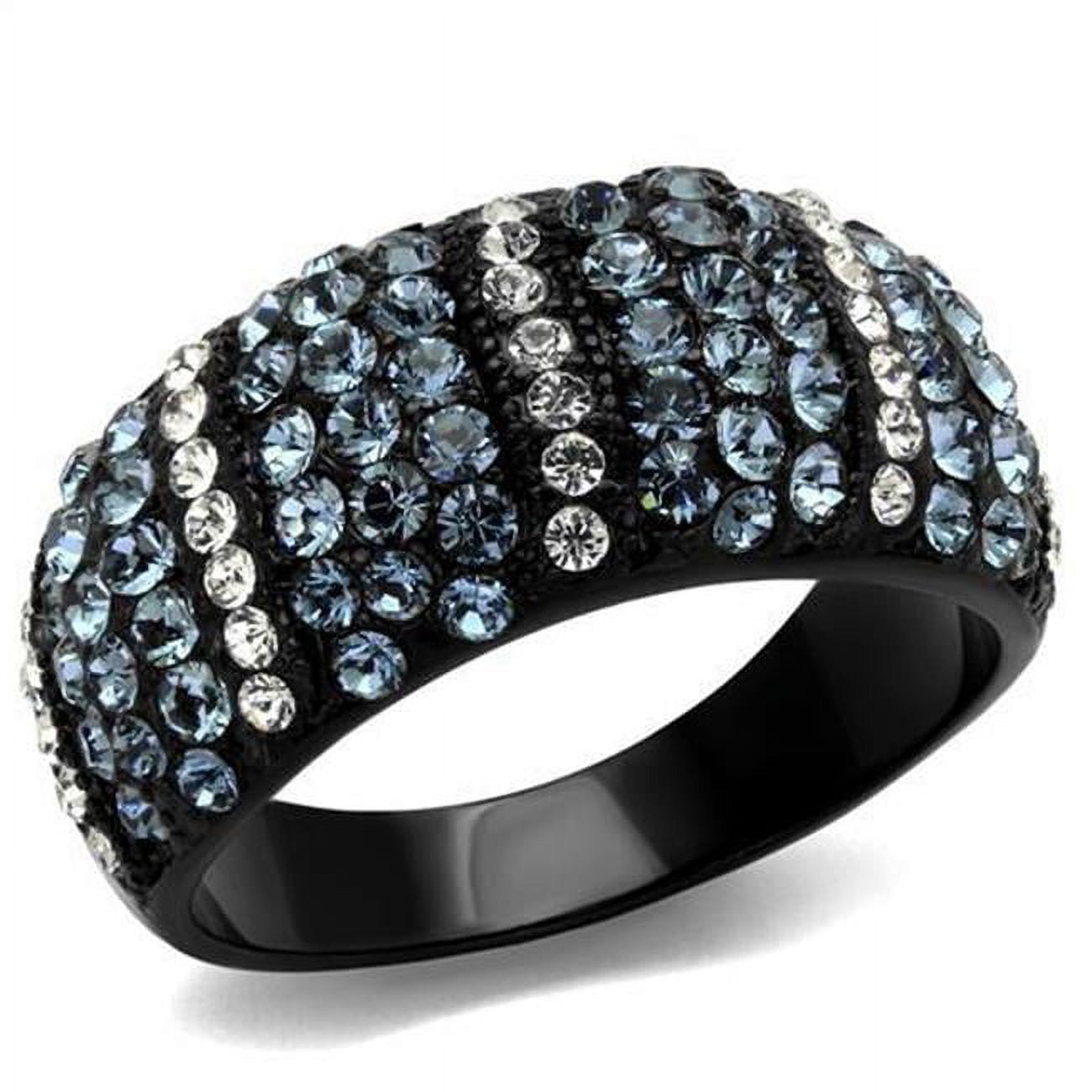 Women IP Black Stainless Steel Ring with Top Grade Crystal in Montana - Size 5