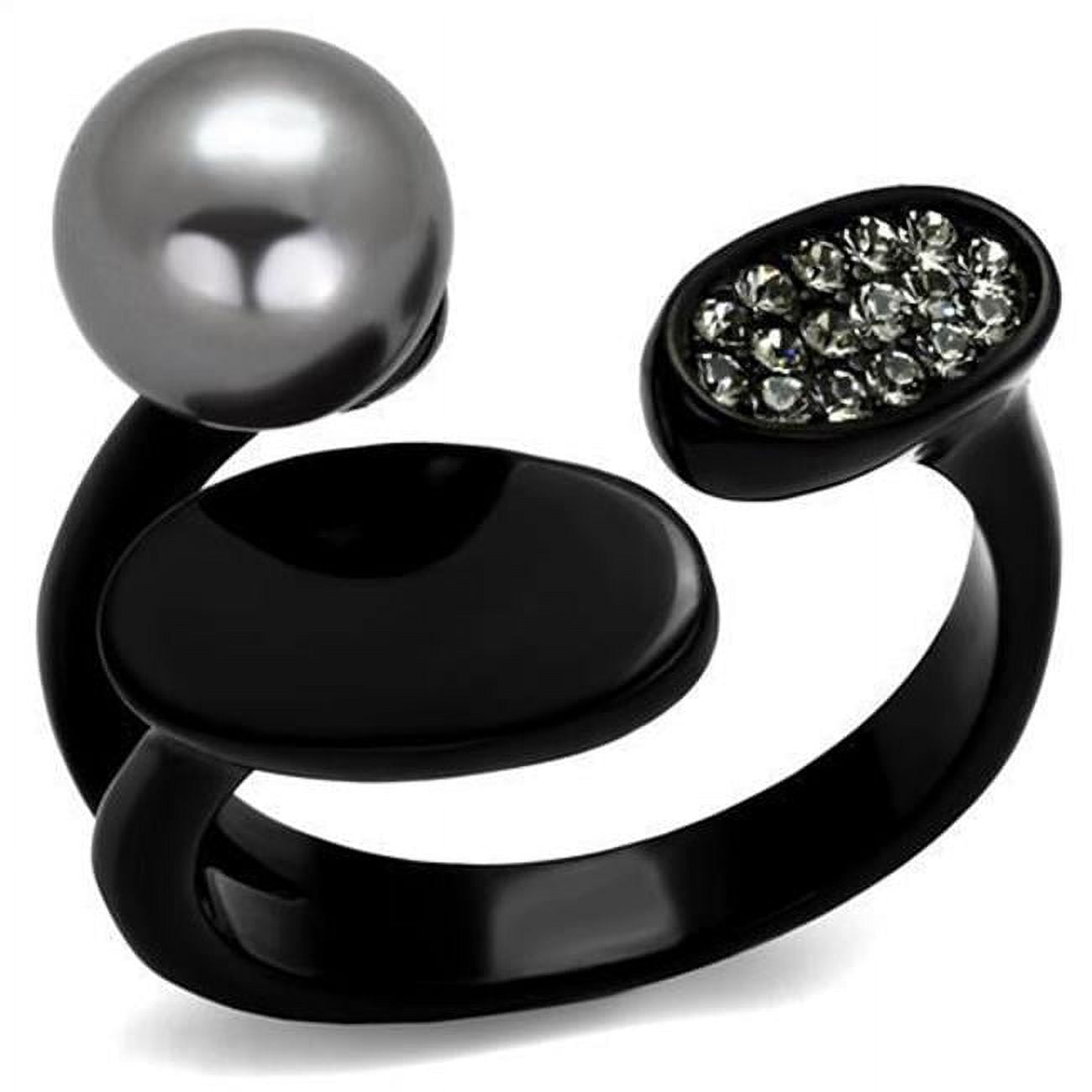 Women IP Black Stainless Steel Ring with Synthetic in Gray - Size 7