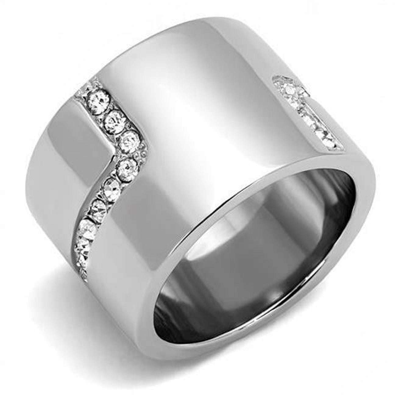 Women High Polished Stainless Steel Ring with Top Grade Crystal in Clear - Size 5