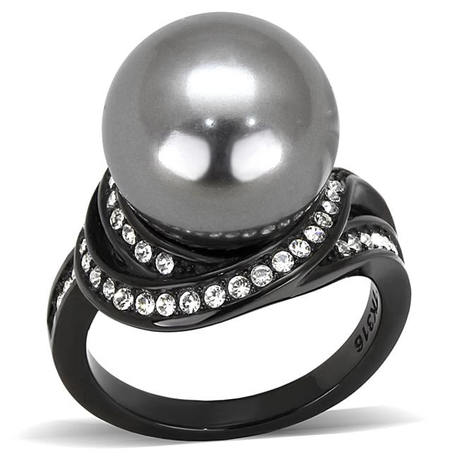 Women IP Black Stainless Steel Ring with Synthetic in Gray - Size 8
