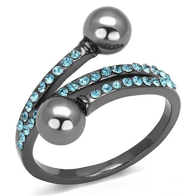 Women IP Light Black Stainless Steel Ring with Synthetic in Gray - Size 6