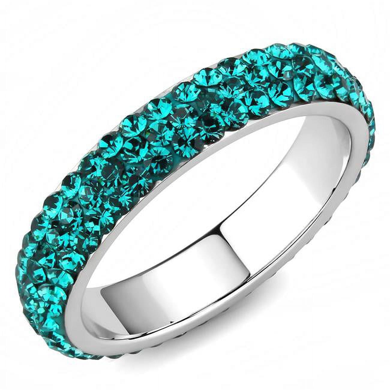 TK3538-7 Women High Polished Stainless Steel Ring with Top Grade Crystal in Blue Zircon - Size 7