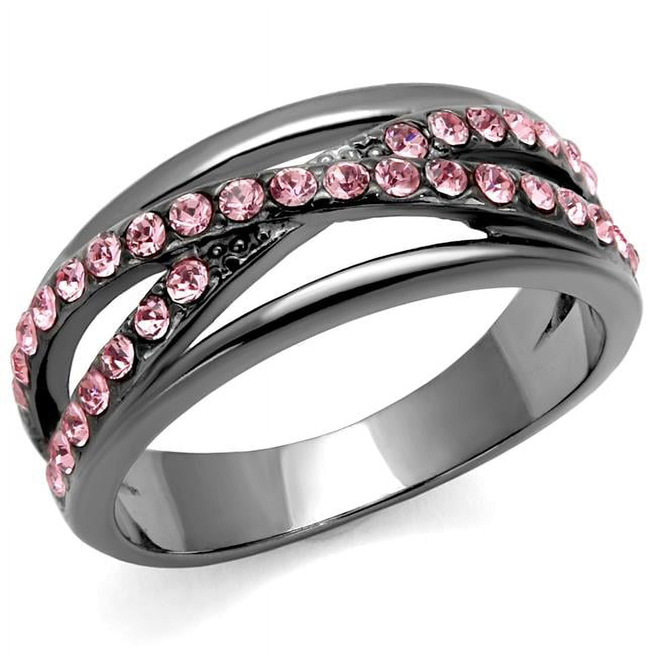Women IP Light Black Stainless Steel Ring with Top Grade Crystal in Light Peach - Size 5