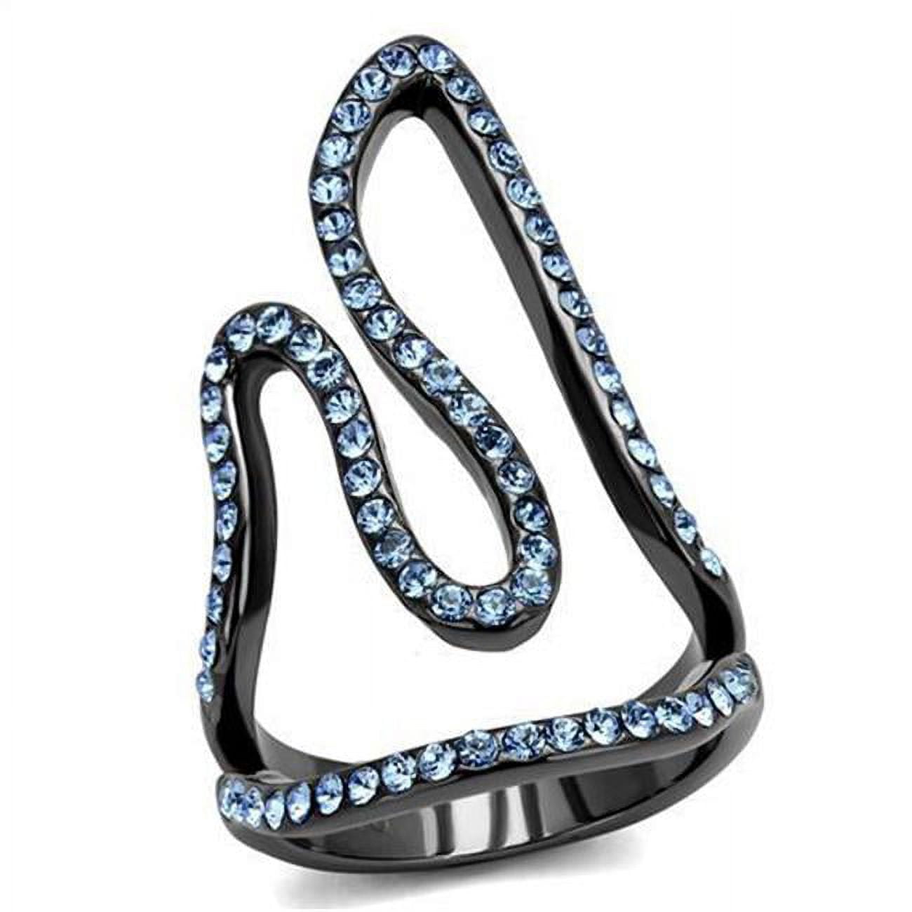 Women IP Light Black Stainless Steel Ring with Top Grade Crystal in Aquamarine - Size 5