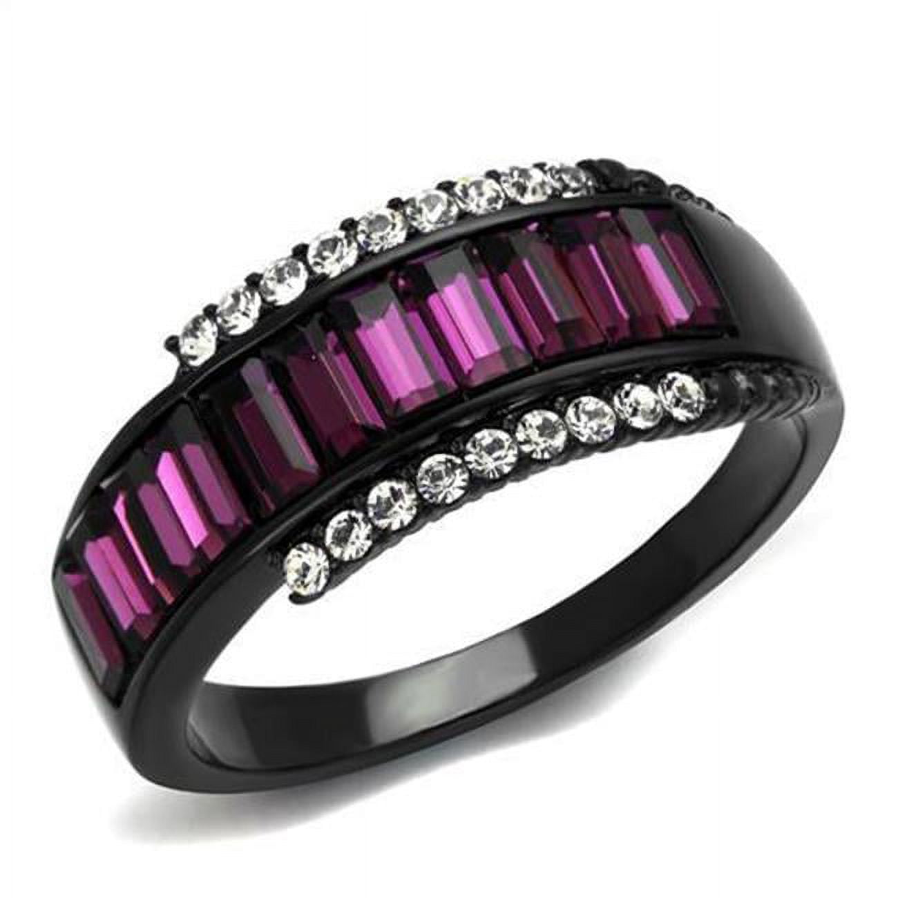 TK2191-6 Women IP Black Stainless Steel Ring with Top Grade Crystal in Amethyst - Size 6
