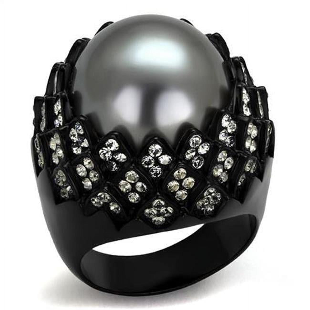 Women IP Black Stainless Steel Ring with Synthetic in Gray - Size 10