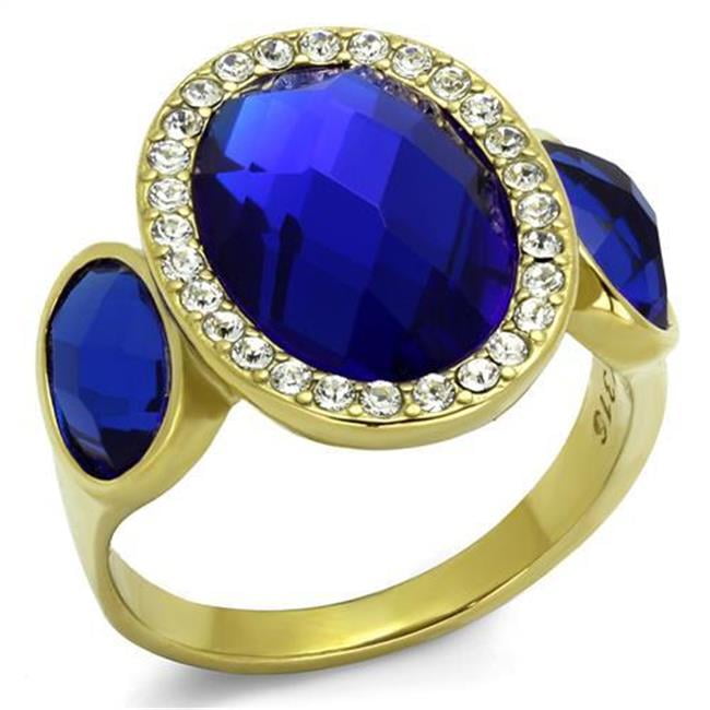Women IP Gold Stainless Steel Ring with Synthetic in Sapphire - Size 5